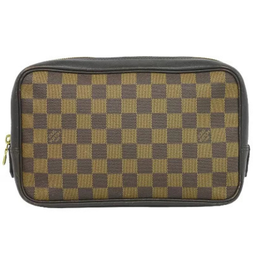 Louis Vuitton LV Trousse Toilette Damier Pouch Canvas Leather Ebene Brown